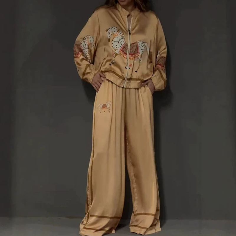 빈티지 동물 프린트 긴 소매 지퍼 코트와 바지 세트 가 - Winter Clothing Vintage 리뷰 및 가격