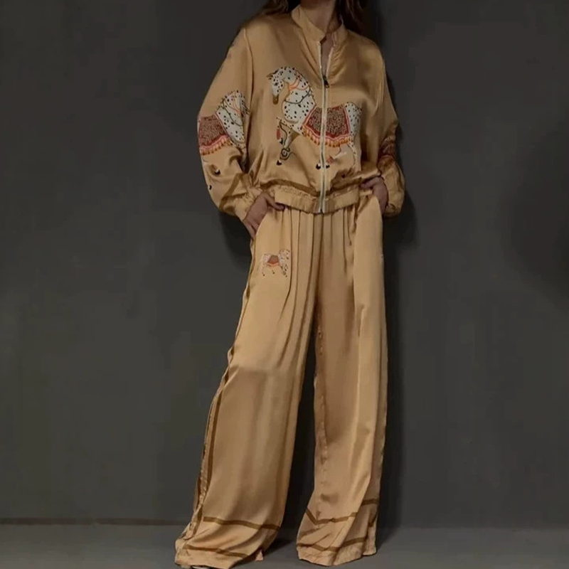 빈티지 동물 프린트 긴 소매 지퍼 코트와 바지 세트 가 - Winter Clothing Vintage 리뷰 및 가격