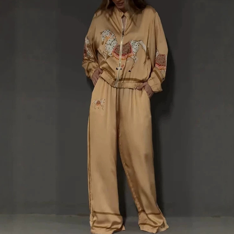 빈티지 동물 프린트 긴 소매 지퍼 코트와 바지 세트 가 - Winter Clothing Vintage 리뷰 및 가격