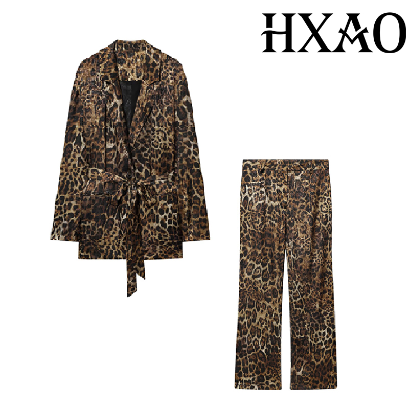 HXAO 레오파드 팬츠 세트 2피스 세트 빈티지 롱 블 - Winter Clothing Vintage 리뷰 및 가격